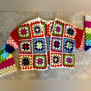 Handmade Multicolor Crochet Granny Square Jacket